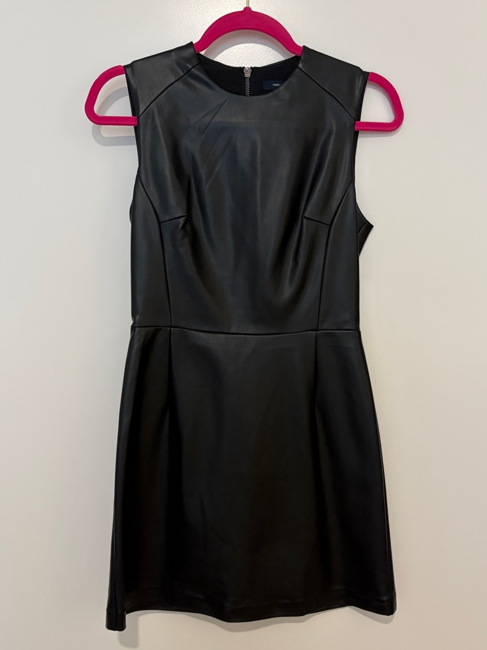 Black faux leather PU sleeveless high neck A-line mini dress